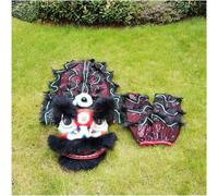 Shiketong Chinese Silk Lion Dance Dragon Head Costume for Festival Performance Outdoor Sports(Black)
