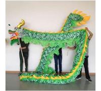 Shiketong Dragon Dance Costume 5.5M Silk Chinese New Year Parade Prop for 6 Players(Green)