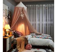 SHIKUN Toldo de Cama de cúpula Redonda de algodón, mosquitera, Tienda de campaña con Borla de Bandera, Tienda de campaña para niños, decoración de habitación para niños, niñas, Cama para niños