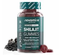 Shilajit Gummies - 2000 mg de Shilajit Puro de Himalaya con Ashwagandha, Chaga, Zinc, Hierro, Selenio y Vitamina D - Vegano y Sin Gluten - 60 Gominolas - Suplemento Ayurvédico - Novomins