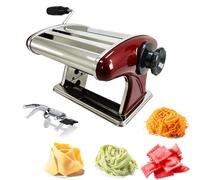 SHILINTONG Máquina Manual para Hacer Pasta - 6 Niveles Ajustables, Cortadores Dobles (2mm/4mm) para Espaguetis/Fettuccini, Acero Inoxidable con Abrazadera en C, Compacta Roja (Ideal Casera y Regalo)