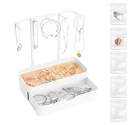 SHILIPAIJC Soporte de Joyas con 5 Bolsas para Joyas, Bicapa Organizador Pendientes con Bandeja, Colgador Collares para Pulseras, Anillos y Mira, Adecuado para la Decoración del Hogar (Blanco)