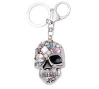 shilipu Llavero de calavera con diamantes de imitación estilo punk 3D, llavero de coche para hombres y mujeres, bolso de mano, regalo, plata, M