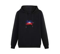SHILIU YARD Haiti Haitian Flag Splat Men's Hoodies Unisex Black Cotton Print Pullover Sweatshirts XXL