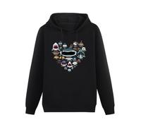 SHILIU YARD Heart Love Shark Faces Funny Sharks Marine Lovers Men's Hoodies Unisex Black Cotton Print Pullover Sweatshirts XXL