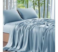 Shilucheng Juego de sábanas de 4 piezas, rayón derivado de 100 % bambú, sábanas refrescantes y suaves, sábanas de lujo y fundas de almohada con bolsillos profundos de 40 cm (Queen, azul octano)