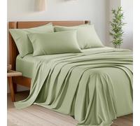 Shilucheng - Juego de sábanas de matrimonio de 6 piezas, refrescante, mezcla de rayón derivado del bambú, borde profundo de hasta 41 cm, transpirable y suave, juego sedoso de hotel, color verde salvia