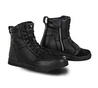 SHIMA Blake Zapatos de Motocicleta para Hombres | Cuero, Transpirables, Zapatos de Calle Reforzados con Cremallera Lateral, Soporte de Tobillo, Suela Antideslizante, Almohadilla de Cambio (Negro, 42)