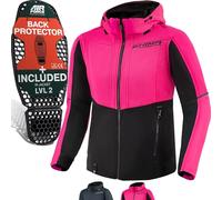 SHIMA DAYBREAKER LADY Sudadera de Moto para Mujer - FiberQL - Capa de Aramida y Refrigeración, Protectores de Sspalda, Hombros y Codos CE, Cremallera y Cierre a Presión (Negro/Rosa, XL)