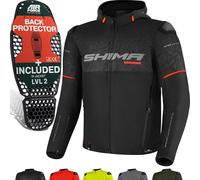 SHIMA DRIFT+ Chaqueta Moto Impermeable con Capucha Hombre - Ligera y Transpirable Cazadora Moto Mesh de Verano Hombre con CE Espalda, Hombros, Codos Protecciones, Ajuste de la Anchura (Negro, L)