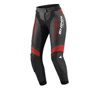 SHIMA Miura 2.0 Pantalones de moto - Cuero, mujer, pantalones deportivos con protectores de caderas y rodillas, cuero perforado, paneles elásticos, para traje de 2 piezas (32, Negro/Rojo)
