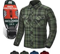 SHIMA RENEGADE MEN 2 Camisa Moto Hombre - Chaqueta Moto de Algodóncon con FiberQL - Aramida y capa de refrigeración, protectores CE, cremallera y cierre a presión (Verde, L)