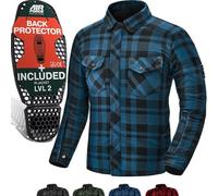 SHIMA RENEGADE MEN 2 Camisa Moto Hombre - Chaqueta Moto de Algodóncon con FiberQL - Aramida y capa de refrigeración, protectores CE, cremallera y cierre a presión (Azul, XXL)