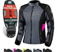 SHIMA Rush 2.0 Vented impermeable Chaqueta textil de motocicleta para mujer, negro-gris-rosa, tamaño 3XL