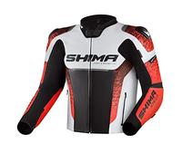 Shima STR 2.0 Chaqueta de moto - Cuero, chaqueta deportiva con protectores de espalda, codos y hombros, piel perforada, para traje de 2 piezas (Rojo Flúo, 48)