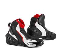 SHIMA SX-6 Men, Zapatos Moto Hombre - Reforzados Zapatos Moto de Cuero, Soporte para el tobillo, Suela Antideslizante, Mango de Cambio de Marchas (Blanco, 44)
