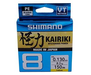 Shimano Line Kairiki 8 - Sedal de Pesca (150 m, 0,215 mm, 20,8 kg), Color Amarillo