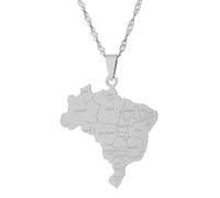 SHIMERITI Collar con colgante de mapa de la ciudad de Brasil de acero inoxidable, Acero inoxidable, No es una piedra preciosa