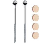 Shimeyao Juego de 2 juegos de montaje de postes de madera con pernos cuadrados, arandelas curvadas, tuercas, roble rojo y tapones de roble blanco para instalación de barandillas de escalera