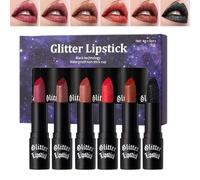 Shimmer Lip Color Set 6 Pack Waterproof Glossy Pigment Long Lasting Makeup Collection for Creative Styling, for Nursery, Picnic, Holiday, Trip, Workshop, Gathering, Weekend Event