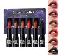 Shimmer Lipstick, Sparkly Lip Gloss Set of 6, 4g Each, Smudge-Proof Waterproof Makeup, Long-Lasting Gloss for Women, Travel, Halloween, Wedding, Party, Dating, Everyday Wear