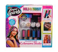 Shimmer N Sparkle Colour Fx Hair Extensions Studio Clip In, extensiones de pelo lavables para niños con peines de tiza para el pelo, gemas y gel con purpurina