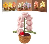 Shimmernest Lilyglow Flowers, Crochet Artificial Flower with 7 Little Night Lights, Eternalbloom Lily Night Lamp of The Valley Lamp, for Wife, Girlfriend, Birthday (Pink)