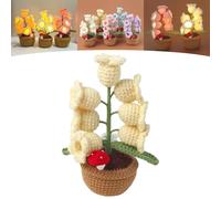 Shimmernest Lilyglow Flowers, Crochet Artificial Flower with 7 Little Night Lights, Eternalbloom Lily Night Lamp of The Valley Lamp, for Wife, Girlfriend, Birthday (Beige)