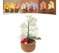 Shimmernest Lilyglow Flowers, Crochet Artificial Flower with 7 Little Night Lights, Eternalbloom Lily Night Lamp of The Valley Lamp, for Wife, Girlfriend, Birthday (White)