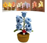 Shimmernest Lilyglow Flowers, Crochet Artificial Flower with 7 Little Night Lights, Eternalbloom Lily Night Lamp of The Valley Lamp, for Wife, Girlfriend, Birthday (Blue)