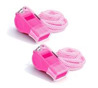 Shimmeroo 2 silbatos de entrenamiento rosa con cordón, silbatos de plástico de tono alto de emergencia sonido fuerte y nítido para entrenador, seguridad al aire libre, árbitro, salvavidas, profesores