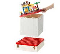SHIMOYAMA Caja de almacenamiento plegable con tapa de base para bloques Duplo de 26 qt, apilable, 25 L, para ladrillos Lego Duplo (rojo)