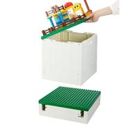 SHIMOYAMA Caja de almacenamiento plegable con tapa de base para bloques Duplo de 26 qt, apilable, 25 L, para ladrillos Lego Duplo (verde oscuro)