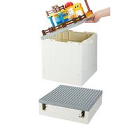 SHIMOYAMA Caja de almacenamiento plegable con tapa de placa base para Duplo, contenedor apilable de 25 litros con tablero de construcción separado para Lego, contenedor plegable de 26 cuartos de galón