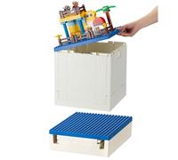 SHIMOYAMA Caja de almacenamiento plegable con tapa de placas base para bloques Duplo, 26Qt, contenedores apilables, 25 l, caja plegable multiusos para ladrillos Lego Duplo (azul)