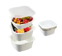 ShimoYama Cesta para lavar verduras, juego de colador multifuncional 3 en 1 de plástico con 3 niveles y tapa para almacenamiento y limpieza de alimentos y frutas