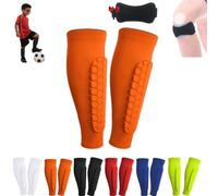 Shin Defender - Espinilleras para niños, paquete de 2 unidades, manga de compresión para pantorrilla, rodillera anticolisión, transpirable, con almohadillas de panal, calcetines para jóvenes y adultos