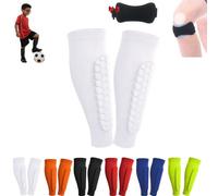 Shin Defender - Espinilleras para niños, paquete de 2 unidades, manga de compresión para pantorrilla, rodillera anticolisión, transpirable, con almohadillas de panal, calcetines para jóvenes y adultos
