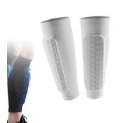 Shin Defender Shin Guards, Shindefender Shins Guards, Soccer Calf Compression Sleeves,with Honeycomb Pads for Kids, Teens and Adults. (White,L)