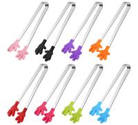 Shindel Silicone Mini Tongs 8pcs 5inch Kids Tongs Colourful Small Food Tongs for Serving Food Ice Cube fruits Sugar Kitchen