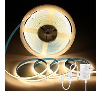 ShineBurky COB Tira LED 24V Blanco Cálido, Luces LED Habitacion 10 Metros | Recortable Luz LED Strip Light Flexible CRI93+ Regulable Cocina Interior Exterior Navidad Hoteles Decoración (mit Adaptador)