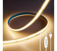 ShineBurky Tira de LED COB USB 5V 2M, Blanco Cálido 3000K Regulable CRI93+ Anchura 8mm Luces LED Habitacion Cinta LED Flexible para Fondos de TV Cocina Fiesta DIY Decoración