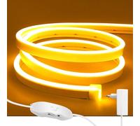 ShineBurky Tira LED Neón 12V Amarillo, 5M Tiras de Luz LED Neon Impermeable IP65 Regulable Luces LED Strip Flexible Cortable para Cocina TV Interior Exterior Habitacion Decoración [con Adaptadores]