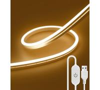 ShineBurky Tira LED Neón 2 Metros Blanco Cálido, 3000K 5V Luces LED Alimentación USB, Tira LED Exterior con IP67 Impermeable y Dimmer para Cocina, Armario, Espejo, Decoración del Hogar