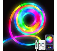ShineBurky Tira LED Neon RGBIC 5M, 16 Millones Colores USB 5V, con App y Mando, Music Sync, IP67 Impermeable, para Bar Habitación Juegos Exterior