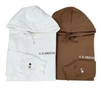 shinedian Sudadera con capucha bordada personalizada con números romanos, iniciales personalizadas a juego, boda, primer aniversario, San Valentín y compromiso, regalo para él, color blanco