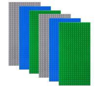 ShineFinder - Juego de 6 placas de construcción compatibles con la mayoría de las marcas, placas base rectangulares 25,6 x 12,8 cm con 16 x 32 muescas (gris, verde, azul, 25,6 x 12,8 cm)