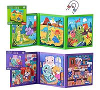 shineFinder Juego magnético Rompecabezas - Juegos de Viaje niños de 3 4 5 años - para la ocupación en el avión/Coche Paseo niños (2pcs, Dino + Trabajo)