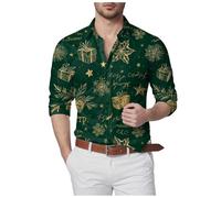 SHINEHUA Camisa Navidad Hombre Patrón De Papá Noel Abotonadas para Fiestas Elegante con Botónes Regular Fit Disfraz Navideño Camisa De Papá Noel con Estampado Navideño para Hombre