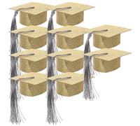 SHINEOFI 10 Tapas para Copas de Vino de Graduación Reutilizables, Mini Birretes Dorados Borlas, Decoración Festiva para Fiesta de Graduación y Manualidades DIY